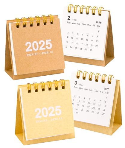 2pcs Mini Desk Calendar 2024 2025 UK, Desktop calendar 2024/25 (July 2024 - December 2025), Small Desktop Calendar for Office School, Timetables & Study Plans (Yellow+Brown)