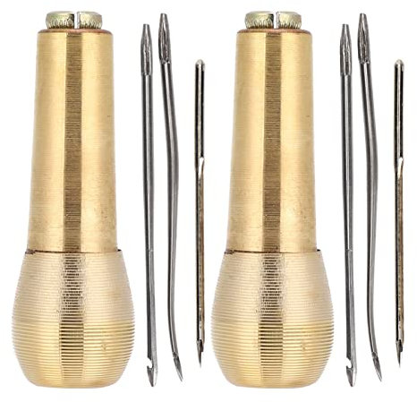 Juego de 2 punzones de costura de cuero, agujas de coser de cuero doradas, kit de costura de cuero, agujas de cuero para coser a mano, herramientas de reparación de zapatos para