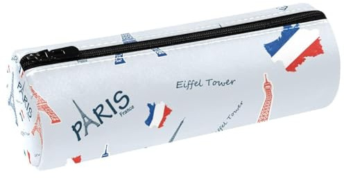 VAPOKF Trousse à crayons en cuir avec carte de France et tour de Paris, pour ranger des stylos, des pièces de monnaie, des cosmétiques, des cosmétiques, des fournitures de bureau, des fournitures