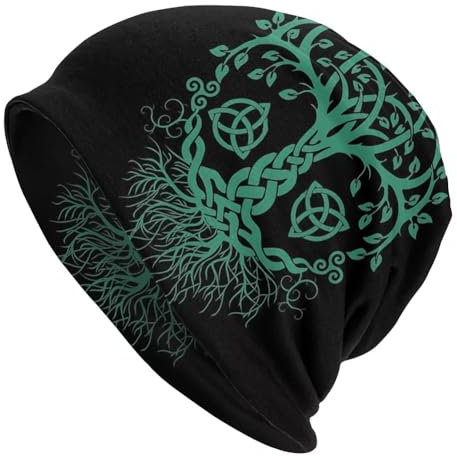 TQWSVUM Wikinger Baum des Lebens Piratenhut - Nordische Mythologie Yggdrasil Keltische Dreieck Knoten Slouchy Beanies Mützen Mützen Für Männer Frauen - Heidnisch Mittelalter Vintage Kopftücher