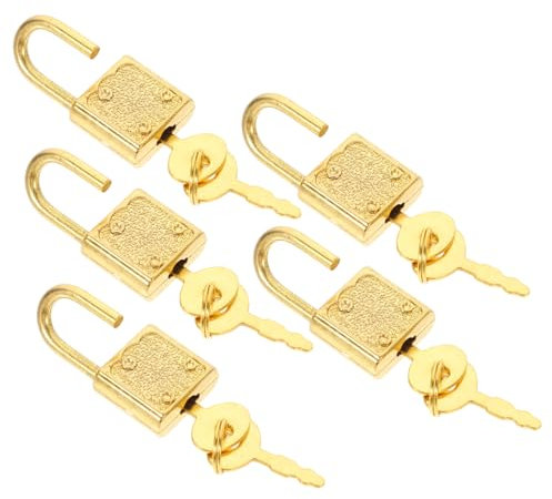 COSMEVIVI Mini Padlock with Key for Treasure Chest Vintage Style Metal Locks 5 Pieces Gold Small Locks for Wooden Boxes and Lockboxes