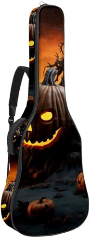Gitarrentasche für Akustikgitarre mit zwei Taschen, Halloween-Schloss-Muster, 35 wasserabweisend, doppelt verstellbarer Schultergurt, Gitarrentasche, Halloween-Schlossmuster, 42.9x16.9x4.7 in,