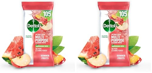 Dettol Antibacterial Cleaning Wipes Summer Fruits 105s (Pack of 2)