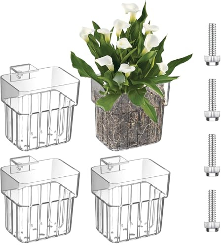 BEVBBJOA 4 Pcs Aquarium Plant Holder,Hanging Fish Tank Plant Pot Aquarium Planter Cups,Suitable for Fish Tank Scene Arrangement of a Variety of Plants Hydroponics
