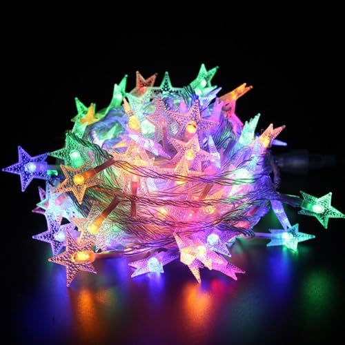 ZQX Weihnachtslichterkette, 50 LED Lichterketten, Lichterketten für Weihnachten, Hochzeiten, Geburtstage, Schlafzimmer, Kinder, Zuhause (bunte Schneeflocken)