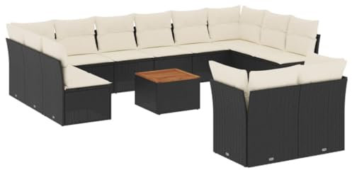 HETFTJN Lounge Sofa Bierzeltgarnitur Lounge Möbel Outdoor Balkonmöbel Kleiner Balkon - 13-TLG. Garten-Sofagarnitur mit Kissen Schwarz Poly Rattan für Restaurant Café Hof Balkon