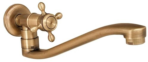 SXWYLZ Antiker Messing Waschtischarmatur Kaltwasserhahn Wand Messing Badarmatur Waschbecken Antik Einhebelmischer Waschbecken Wand Wandmontierter 360° Drehhaken