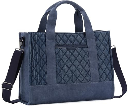 Chase Chic Canvas Handtasche Damen,15.6 Zoll Umhängetasche Tote Bag,Shopper Tasche mit Reißverschluss Mehrfachtasche Crossbody Bag für Arbeit/Reisen/Schule,Denim-Blau
