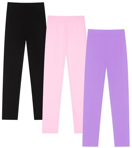 Moitiy 3 par leggings flickor barn sport leggings byxor bomull sportbyxor långa byxor sportleggings, violett, 140-146