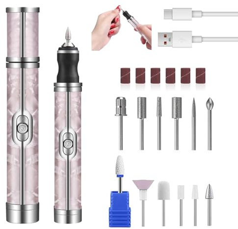 KUKUPOW Fresa per Unghie Professionale, Lima per Unghie Professionale a 20000 Giri al Minuto, Quattro Marce Fresa Unghie Professionali, Fresa per Unghie, Con 12 Teste di Macinazione