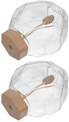 PRETYZOOM 2pcs Jarre à Miel en Verre Transparente Hexagonale Bâtonnet de Mélange Cuisine et Rangement de Sirop