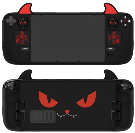 playvital Cover Skin per Steam Deck OLED/LCD, Demone Carino, Nero | Custodia Protettiva in Silicone, Grip Antiscivolo, Copri Levette Analogiche, Adesivi per Trackpad, Copri Tasti Posteriori