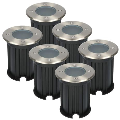 HOFTRONIC - 6er Set Maisy LED Bodeneinbaustrahler Außen Edelstahl - IP67 Wasserdicht - GU10 (wechselbar) 230V - Befahrbar & Kratzfest - Bodenstrahler für Bäume, Terrasse, Decking & Pflastersteine