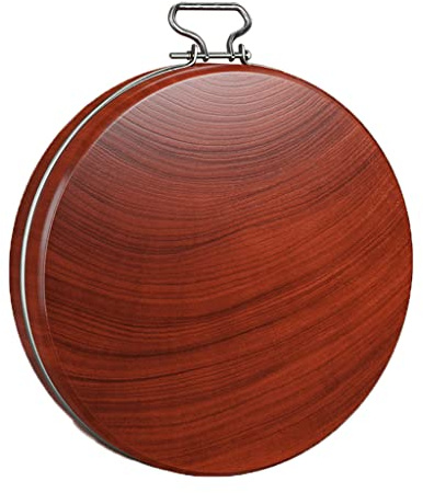 HADECOLL Tabla De Cortar De Madera Premium De Doble Cara para Cocina, Redonda Y Pesada, con Asas De Acero Inoxidable para Cortar Verduras, Ideal para Trinchar Carne O Verduras, 36 Cm/14,1 Pulgadas