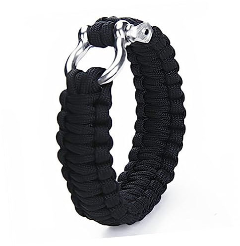Sosoport Paracord Keyring Shock Cord Thick Rope Stainless Steel Shackle Parachute Cord Bracelet for Survival Random Color