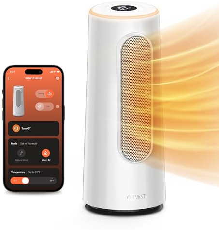 CLEVAST Radiateur Soufflant Économique, 1500W Chauffage Électrique Rapide, Grande Diffusion Chaleur, Réglage Température & Minuterie, Chauffage d’Appoint pour Chambre, Bureau, Salon (Blanc)