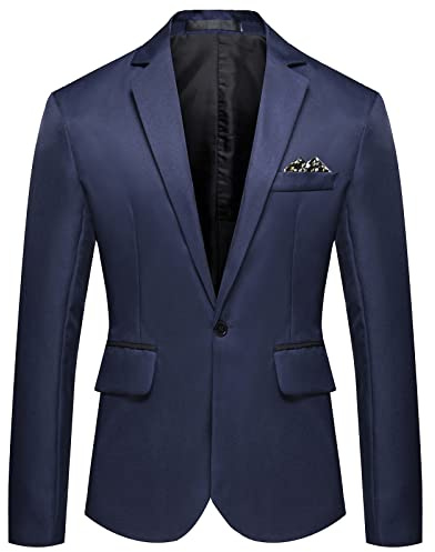 Mens Blazers Smart Casual, Work Jackets for Men Business Blazer Office Formal Attire Classic Wedding Tuxedo Regular Fit 1 Button Suit Jackets Navy 4XL