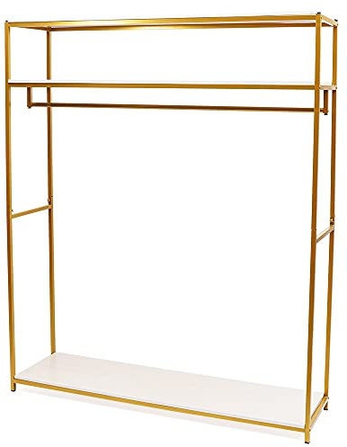 JJsdwin Kleiderstange Gold, KleiderstäNder Stabil mit Regal, Clothes Rack Von Kleidung, Schuhen Usw, Kleiderstangen für Schlafzimmer, Wohnzimmer, Bekleidungsgeschäft, 145 x 40 x180 cm