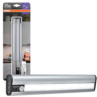 OSRAM Linear LED mobile luminaire sous meuble 300 mm, 4000K, batterie USB, détecteur de mouvement, boîtier aluminium, rechargeable, pour intérieur, IP20