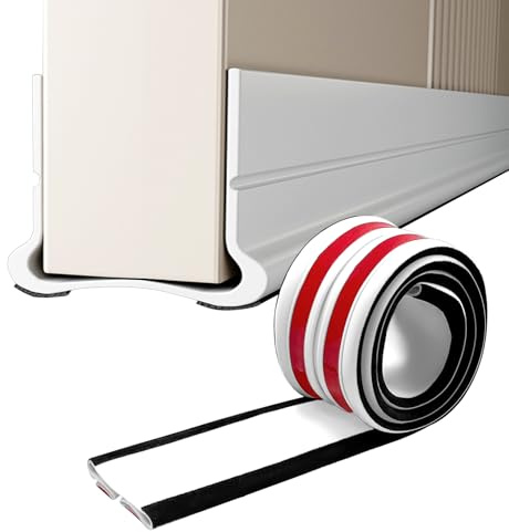 Bas de Porte 93cm Silicone, Bas de Porte Adhésif, Joint d'Étanchéité Anti Bruit et Courant d'Air, Isolation Phonique et Thermique pour Portes Intérieures, Barrière Anti Poussière et Insectes (Blanc)