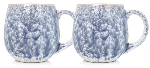 UNIQUE HOME LIVING Stoneware Coffee Mug Set of 2, 550ml Reactive Glaze Coffee Cups for Milk Hot Cocoa Latte Tea Cups with Handle, Microwave and Dishwasher Safe - Ombre Grey