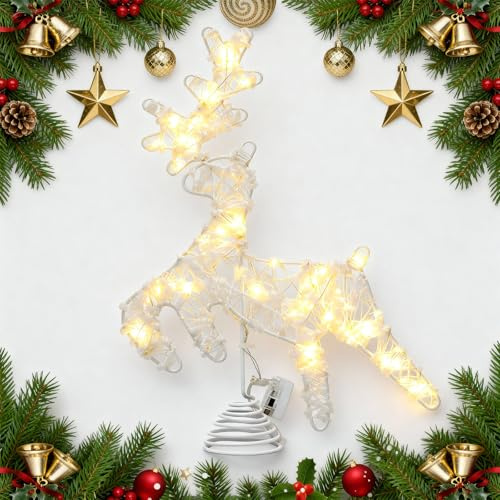 Walenbily Christbaumspitze,Weihnachtsrentier mit Warmweißen LED,Elegante Tannenbaumspitze für Festliche Atmosphäre zu Weihnachten,Hochzeiten 25x30cm