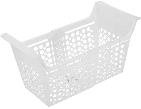 Housoutil Cesta de Almacenamiento de Drenaje Orificios Inferiores para Congelador , Contenedor Organizador Extensible de Plástico Blanco y Ajuste