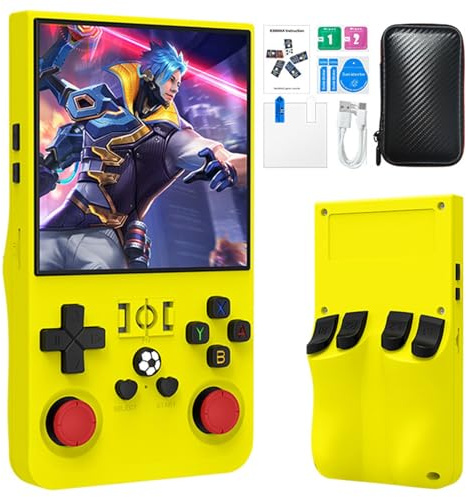 Prede R36 MAX Console Di Gioco Portatile Retrò - 20000 Giochi Classici 4000mAh Batteria, Schermo 4 Pollici HD, Mini Console Di Gioco Portatile Sistema Linux-Yellow||128G