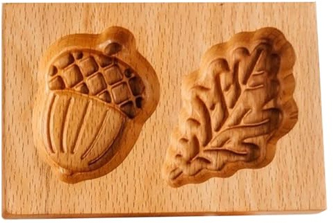1pc moldes de galletas de madera de madera bellota 3D y hojas estampillas de galletas en relieve molde para la cocina de Navidad