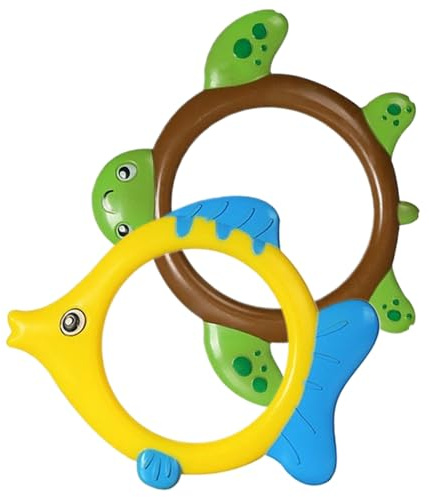 Anillos de Piscina para niños buceando 2 Piezas Lindos Anillos de Buceo de Animales Marinos de Buceo de Verano Entrenamiento subacuático ABS Juguetes de natación, pez + Tortuga..