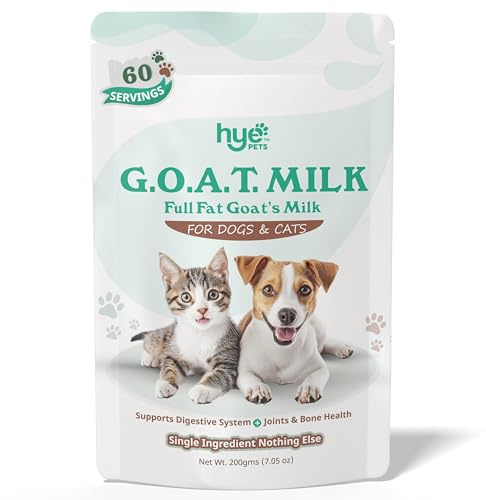 HYE Pets Full Fat Goat Milk Powder for Dogs & Cats, Supports Digestive System and Joints & Bone Health, 7.05 Oz