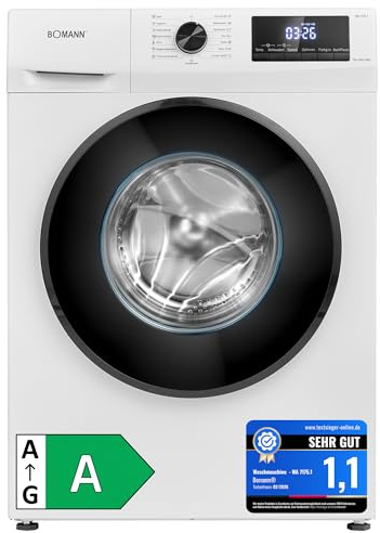 Bomann® Waschmaschine 7kg | max. 1400 U/min | 10 Jahre Motor-Garantie | effizienter, leiser & langlebiger Invertermotor | 15 Programme | Endzeitvorwahl | LED-Display | Washing Machine | WA 7175.1 weiß