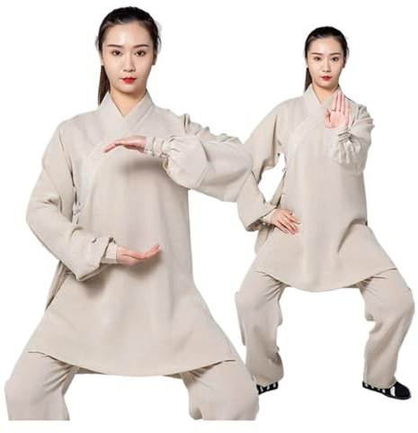 Tai Chi-dräkt, Dam Tai Chi Suit Traditionell bomull Linne Flerfärgad Kung Fu Uniform Set i flera storlekar(Beige,S)
