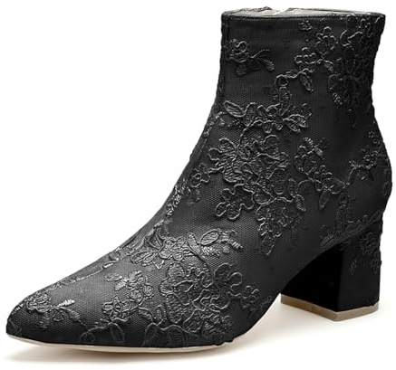 HFWXYSA Botines Mujer Encaje Floral Boda Tacón Bloque Novia Zapatos