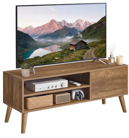 VASAGLE Meuble TV, Support Télé, pour Télévision jusqu'à 55 Pouces, Longueur 120 cm, Rangement Consoles de Jeux, Style Rustique, pour Salon, Chambre, Marron Miel LTV120K101