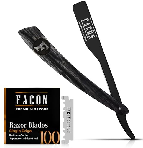 Facón Straight Razors for Men - Professional Barber Straight Edge Razor Kit with 100 Blades, Wooden Stainless Steel Barbero Shaver for a Smooth & Precise Shave, Premium Barber Razor for Men's Shaving