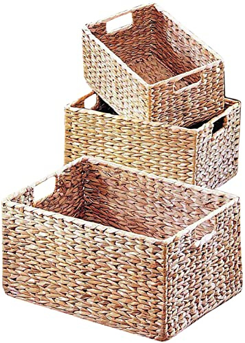 Kobolo Regalkorb Korb eckig Wasserhyazinthe 3er Set