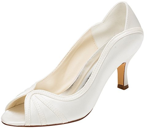 Emily brud elfenben bröllopsskor öppen högklackade pumps slip-on brudskor
