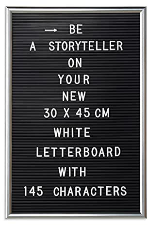 Relaxdays 1 x Letterboard, 145 Buchstaben, Zahlen, Sonderzeichen, 45x30 cm, Buchstabentafel zum Stecken, Kunststoff, Silber
