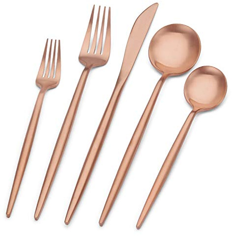 Bettlife Besteck-Set aus mattem Roségold, Edelstahl, satiniertes Finish, Kupfer-Besteck-Set für 4, 20-teilige Löffel und Gabeln, Küchenutensilien-Set, spülmaschinenfest (mattes Roségold, 20 Stück)