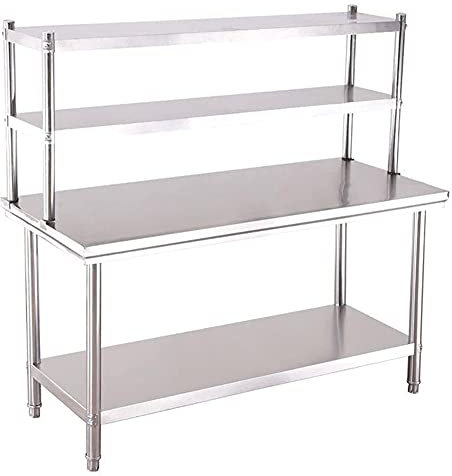 MNSSRN Küchen-Edelstahl-Workbench mit Regal, Metallwerkzeug Lagergestell, Rassicue-Tisch im Freien, Restaurant Garage Warehouse,100 * 60cm