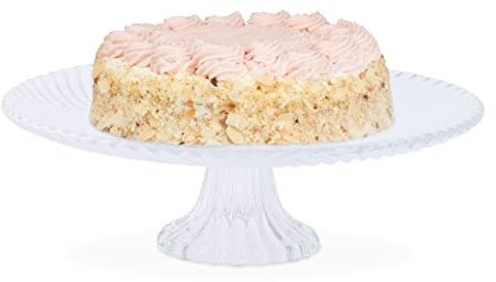 Relaxdays Plat à gâteau sur Pied, Assiette en Verre, Plateau Service Rond, tartes et gâteaux, HxD : 9x30 cm, Transparent