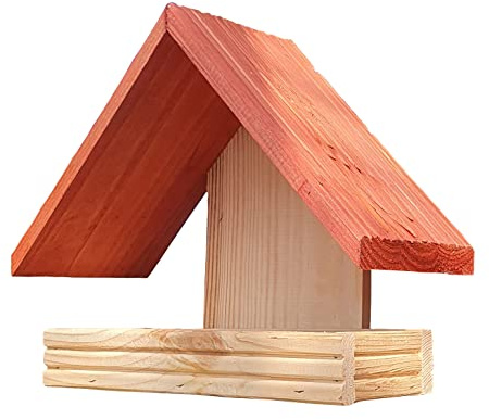 Vogelhaus aus Holz, Vogelfutterhaus wetterfest, Futterhaus, Wandvogelfutterhaus für den Garten, Balkon,Zaun (Rot+Natur)