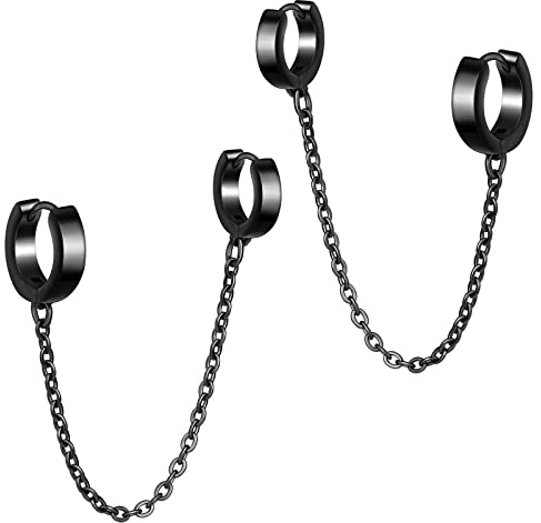 MicVivien Doppelt Hoop Piercing Creolen mit Kette Edelstahl Ear Cuff Ohrringe Helix Knorpel Ohrpiercing Ohrklemme für Damen Herren
