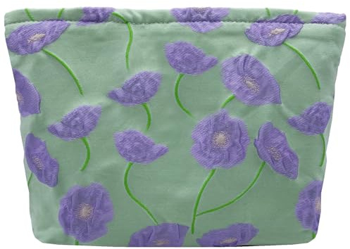 Torytoe Kosmetiktasche, Kulturtasche Segeltuch Mäppchen Make Up Schminktasche Lila Blumen Waschtasche Travel Cosmetic Organizer Portable Kulturbeutel Multifunktionaler Reisen Kulturtasche für Damen