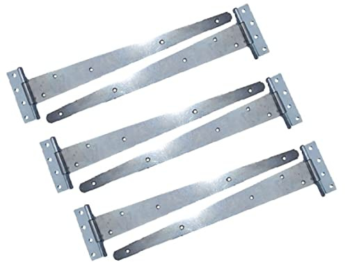 Tee Hinges 8 - 24 Pack of 6 Heavy Duty T Hinge Door Gate Shed Black Zinc Plate (Galv, 12 Inch)