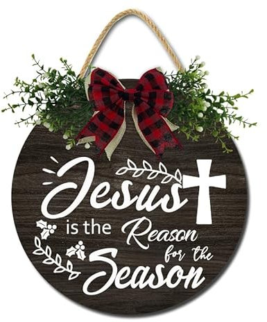 Horienteeon Holz-Türschild mit Aufschrift Jesus is The Reason for The Season, Willkommensschild für die Haustür, Neujahr, Holzschild, Weihnachtsdekoration für Zuhause, Veranda, 27,9 cm