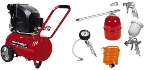 Einhell Compresseur TE-AC 270/50/10 (Puissance moteur 1800W, Capacité de la cuve : 50 L, Cuve garantie 10 ans contre la corrosion, Pied amortisseur de vibrations) + Kit 13 accessoires