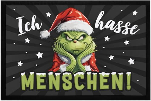 MoonWorks® Fußmatte Grinch Weihnachten mit Anti Spruch Ich Hasse Menschen Sarkasmus Ironie rutschfest & waschbar Schwarz 60x40cm