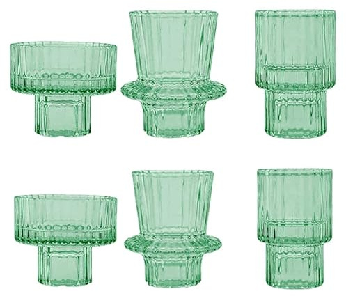 FLCSIed Kerzenhalter aus Glas, 6 Stück, Kerzenhalter aus Glas für Stabkerzen, Stumpenkerzen und Teelichtkerzen (grün)